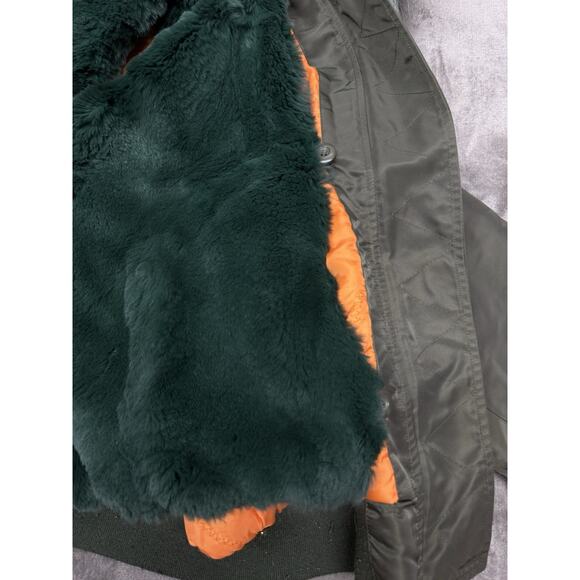 Stylish Olive Bomber Jacket with Real Fox Fur Hood • XS/S • Warm & Chic - Picture 9 of 12